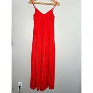 Bebe Red Lace Maxi Dress Spaghetti Straps Tiered Ruffle Boho Farmhouse S